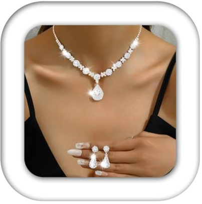 Zoestar Brautschmuck-Set, Halskette und Ohrringe mit Strass-Diamanten, Schmuckset für Frauen, Einheitsgröße, Kein Edelstein