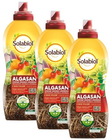 Solabiol Algasan, Concime Liquido Biologico Universale a Base di Alghe Brune con Tecnologia Natural Booster, 1L (Confezione da 3)