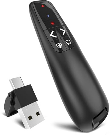 [2 in 1 USB C] Presenter, kabelloser Präsentationsfernbedienung, Pointer für Präsentationen, Powerpoint Fernbedienung Präsenter für Windows Computer Laptop Mac, Batterie nicht enthalten