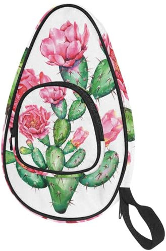 VAPOKF Housse pour raquette de tennis de table, cactus et fleurs roses, sac pour raquette de ping-pong avec pochette pour 4 à 5 balles