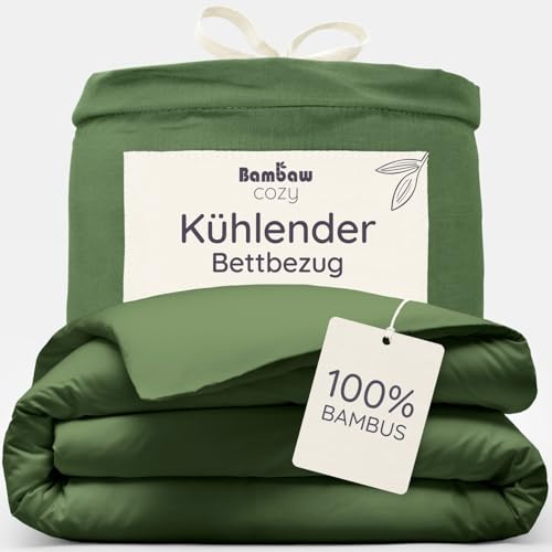 Bambaw Bambus Bettbezug 135x200 cm, 100% Bambusfasern, Anti Allergie Bettwäsche, Bettbezug Sommer, Bettwäsche kühlend 135x200 cm, Deckenbezug Bambus, atmungsaktiv und nachhaltig (Olivgrün)