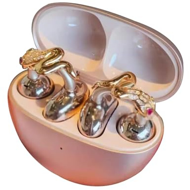 Rhinestone Clip on Ear Pads, Elegant Zirconia Decorative Headphone Accessories, Detachable and Exquisite DIY Decorative Golden Snake Style (Suitable for Slim Earphones)