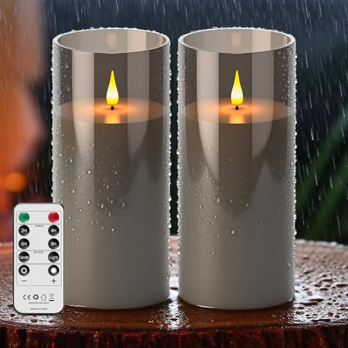 Broyal 2 Stück Wasserdichte LED Kerzen Outdoor,22.5cmx10cm Flammenlose Kerzen mit Fernbedienung,Kerzen Batteriebetrieben,LED Kerzen Groß für Party,Camping,Home Deco
