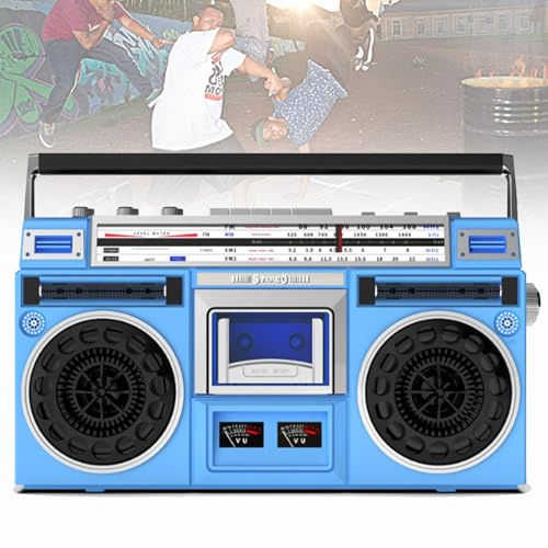 Boombox de casete portátil, reproductor de CD retro de los años 80 con radio AM/FM, entrada SD/USB, grabadora de casete para reuniones familiares y viajes