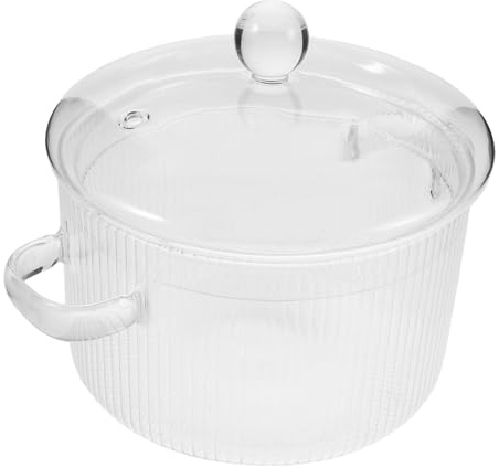 TOPBATHY Clear Glass Stovetop Simmer Pot with Lid Heat Resistant Borosilicate Cooking Saucepan for Sauces Soups Stews with Dual Ear Handles for Small Family Meals and Safe Handling