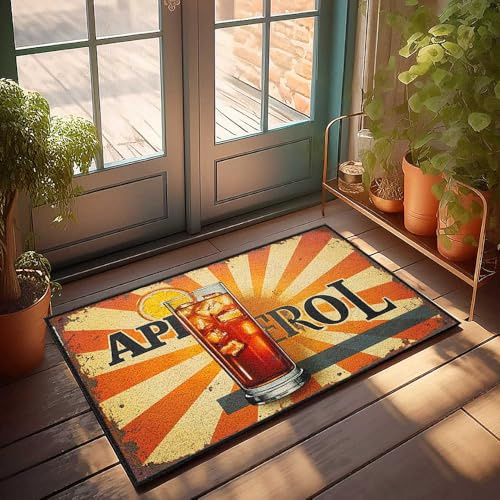 Tappeto divertente per porta d'ingresso Campari Spritz: un rinfrescante cocktail italiano ricetta zerbino cucina stuff benvenuto divertente (65 x 90 cm)