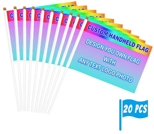 Personalisierte Mini Flagge mit Fahnenstange,Flagge Selbst Gestalten mit Foto Bedrucken,Fahne bild bedrucken 14x21cm-für Wettbewerbe,Party(20 Stück)