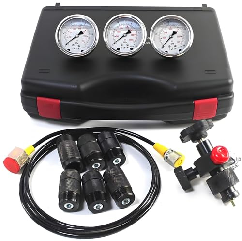Prova di pressione per accumulatori idraulici, kit di riempimento di azoto con tubo flessibile del gas, manometro del gas di riempimento di azoto, kit di prova della pressione dell'accumulatore idra