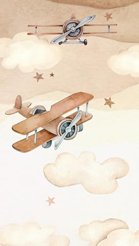 Rasch Tapete 367966 - Kinderzimmer Fototapete mit Flugzeugen und Wolken in Beige und Braun - 2,80m x 1,59m (LxB)