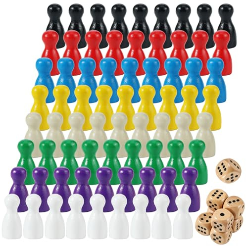 HO-SFSM 80 Pezzi Pedine Colorate Per Gioco in Legno | Giochi in Scatola, Dama, Gioco Halma, Ludo, 8 Colori con 8 Dadi per Feste, Campeggio e Riunioni di Famiglia