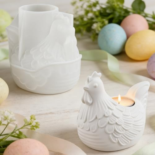 ALEFBET Silikonform Kerzenhalter Ostern, Silikonformen Gießformen Ostern Huhn, Silikon Gießform Kerzenhalter, Gipsformen zum Gießen D6212