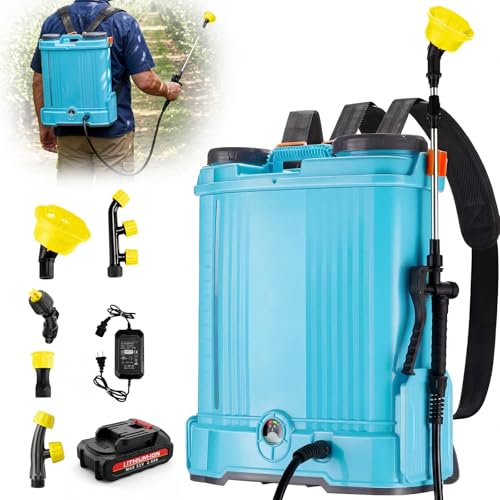 Aeroflexa Akku Drucksprüher 16L, 100 PSI Gartenspritze Elektrischer Pflanzensprüher Sprinkler mit 21V Batterie, 5 Düsen & Teleskopstab zum Bewässern, Sprühen von Pestiziden und Reinigen von Geräten