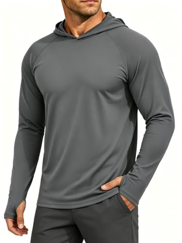MAGCOMSEN Mens Sun Protection Hoodies UPF 50+ Long Sleeve T Shirt with Hood | UV Hoodie, Running Sports Gym Tops, Summer Quick Dry Lightweight Top, Polyester T-Shirts