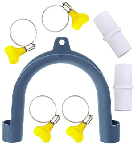 UKCOCO U-Shaped Washer Drain Hose Hook Support Clamp Holder with Plastic Adapter and Clamps, Prevents Kinks and Blockages, Keeps Laundry Room Dry and Tidy, for Washing Machine Drain Pipes