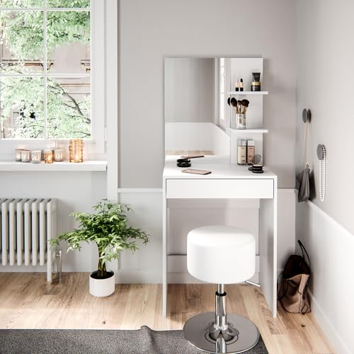 Vicco Schminktisch Isabelle, Weiß, 60 cm | mit Hocker, Platzsparend und funktional zugleich