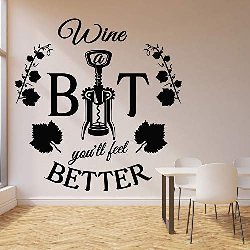 NSRJDSYT Better Words Wall Decal Wine Corkscrew Bottle Opener Vine Quote Restaurant Bar Interior Decor Vinyl Window Stickers Mural 42x43cm