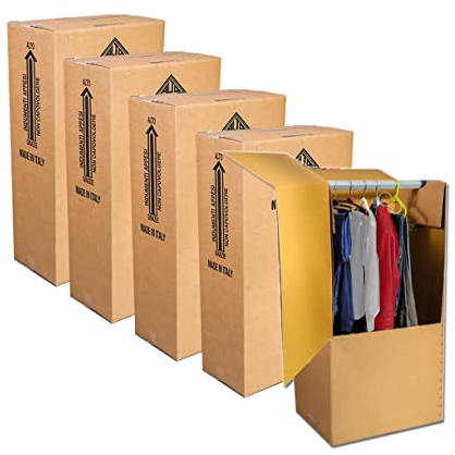 Mottola Packaging - 5 Scatoloni Resistenti - Bauletti per capi appesi 60x50x115H - Scatole Cartone Porta Abiti Con Asta In PvC