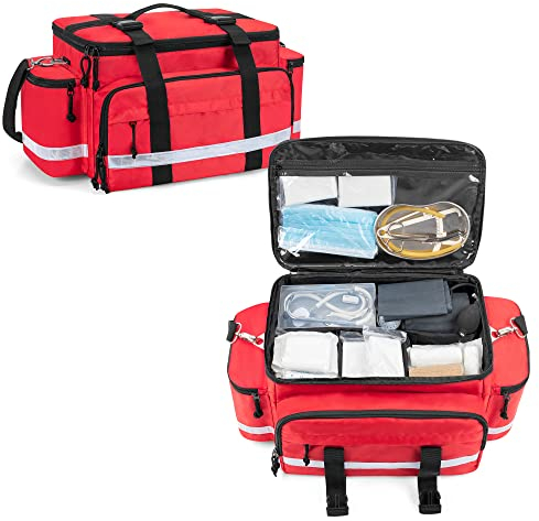 Damero Tasche für medizinisches Zubehör Leer, Erste-Responder-Hilfe-Tasche mit abnehmbaren Trennwänden und oberen Schnallen für Trauma, Home Health, Krankenschwester,Rot