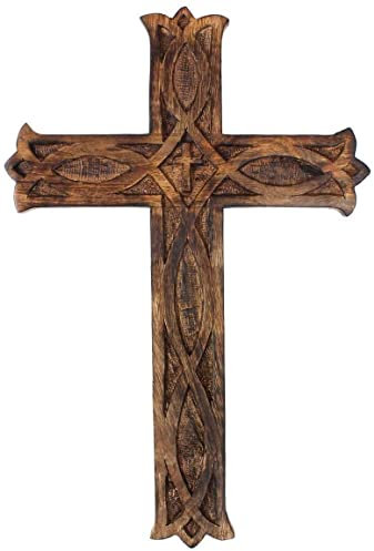 KSJONE Antikes Design, rustikaler und Vintage-Look, hölzernes Wandkreuz zum Aufhängen, dekorative religiöse Altar-Spiritualität, Skulptur, Heim- und Wohnzimmerdekoration (25cm x 16cm x 1.2cm)