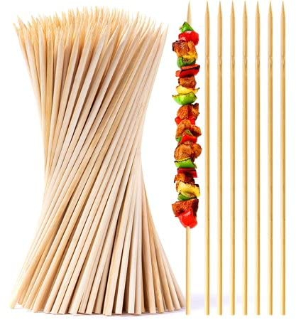JKG® 100 BBQ Bamboo Skewers Sticks - Barbeque Wooden Cocktail Skewers | Marshmallow Roasting Sticks | Extra Long BBQ Kebab Skewer Sticks Chocolate Fountain | Fruit Sticks | BBQ Accessories [12/30cm]