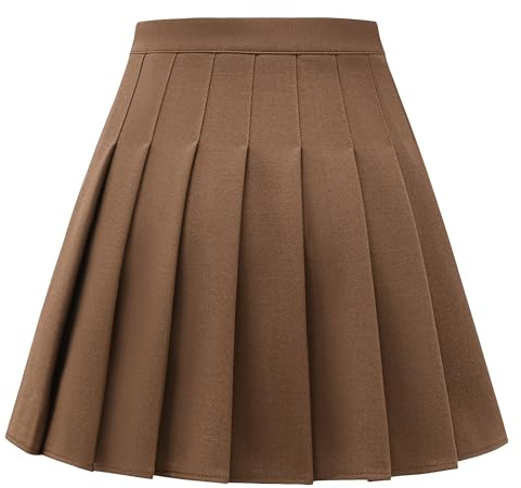 Shestellar Faltenröcke für Damen, hohe Taille, A-Linie, Mini-Tennis-Skaterrock, leger, Basic, Schuluniform, Cheerleader, Braun, Mittel