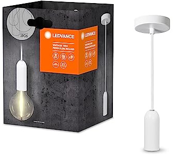 LEDVANCE Vintage 1906® Pendelleuchte ROUND E27, weiß, max. 25W (LED 15W), E27 Sockel, runder Baldachin, Innenraum-Pendelleuchte, Kombination mit 1906 Vintage-Lampen, Kombination mit smarten Lampen