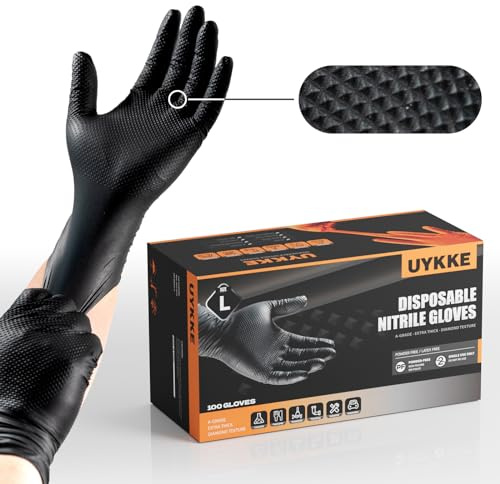 UYKKE 10mil Nitrile Gloves Thick,Industrial Disposable Cooking Gloves with Diamond Textured,Heavy Duty Mechanic Gloves,Latex Free (100, XL)