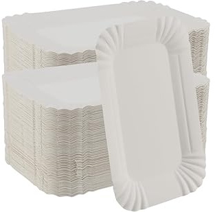 150 Pappteller Weiß Eckig, Kuchenteller Pappe 16x10,5 cm, Teller aus Karton