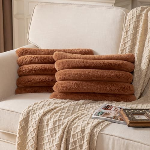Yaertun 2er Set gestreifte Kissenbezug 30x50cm Braun dekorative Kissenbezüge Sofakissen Dekokissen Wurfkissenbezug zierkissenbezug plüsch Kunstfell Kissenhülle Schlafzimmer Wohnzimmer