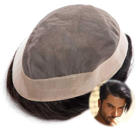 Robustes Mono-Indisch-Toupet für Männer, Haarprothese, Echthaar-Perücke, Haarsystem-Einheit (8 * 10inch, Col#1B10)