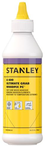 STANLEY D4 Fast Cure Wood Glue -1x13.5 Oz, High Strength, Quick Dry, Perfect for Woodworking, Furniture, and More | Water-Resistant Adhesive for Wood, Metal, Concrete, Ceramic | 1 Pack