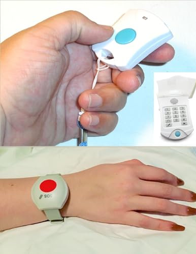 Generic Medizinischer Alarm, der die Familie anruft – keine monatlichen Gebühren. Verwendet Festnetz- oder Handy-Adapter