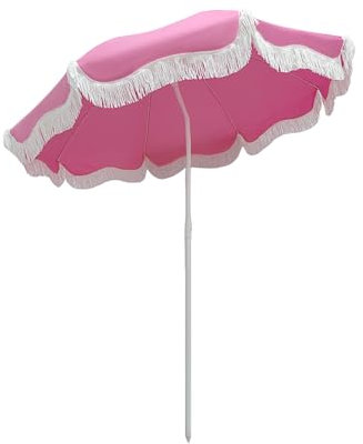 180cm Sonnenschirm Groß Mit Quasten Rosa Gartenschirm Neigbar Strandschirm UV Schutz Balkonschirm Höhenverstellbar Marktschirm Wasserdicht Mit Tragetasche Für Balkon Garten Terrasse Strand/8 Rippen