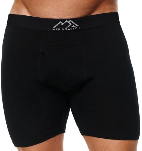 Merino.tech Boxer Uomo in Lana Merinos - 100% Intimo Termico Uomo Lana Merinos (1 Pack - 190 Black Coal, S)
