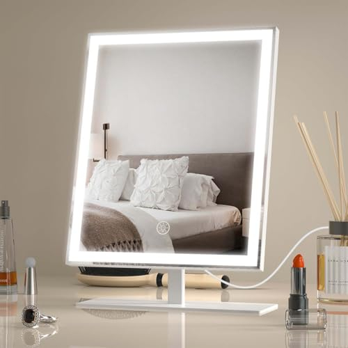 ANTENLICHT Schminkspiegel mit Beleuchtung, 3 Farbmodi, Dimmbar Schminkspiegel mit Licht, LED Hollywood Spiegel, Kosmetikspiegel mit Beleuchtung, Touch Control(Weiß, 12in)