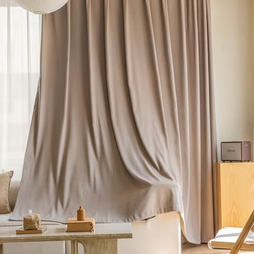 Bishilin Vorhänge Verdunkelnd Khaki, Gardinen Blickdicht 2er Set mit Ösen 86x138CM Leinenoptik Modern Einfach Verdunklungsvorhänge Wohnzimmer Jugendzimmer Kinderzimmer