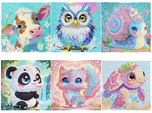 Yimomoyi 6 Pezzi Diamond Painting Bambini Kit Completo, Diamantini Crystal Art, 5D Diamond Painting Bambina, Disegno con Perline da Attaccare, DIY Kit Pittura Diamante per Adulti Principianti, Bambini