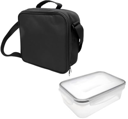 Nerthus FIH 1506 fiambrera térmica negra con recipiente hermético 1L bolsa aislante con asa ideal para trabajo oficina