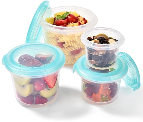 U-Taste Silicone Food Storage Containers Set: Meal Prep Box with Airtight Lid, Freezer & Microwave Safe, Date Marking Circle, Clear cup/oz/ml Measurement for Dry & Wet Deli -2oz/4oz/8oz/16oz, Aqua Sky