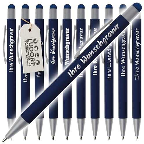 #teamludorf GRIP Kugelschreiber mit Touchfunktion – 50er Set Kullis mit Gravur | Personalisierter Kulli gummiert | Stift mit Gravur mit blauer Mine (DUNKELBLAU, 50)