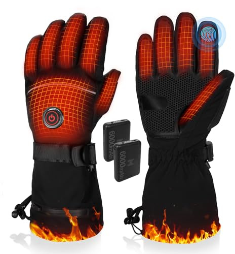 PEKWZIZ Beheizbare Handschuhe, 6000mAh Akku USB Beheizte Handschuhe für Damen Herren, 3 Heizstufen wasserdichte Touchscreen Handschuh Beheizbarer (Schwarz-EU, M)