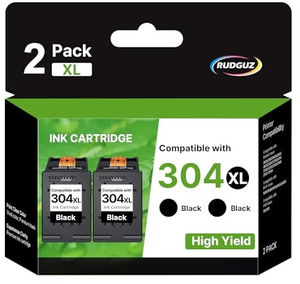 304 XL Schwarz Kompatibel für HP 304 Druckerpatronen 304XL 304 XL Multipack für HP Envy 5030 Druckerpatronen für HP Envy 5010 5020 5032 DeskJet 3760 3750 3720 3730 2630 2620 (304XL Schwarz, 2er-Pack)