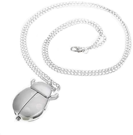 Vavna New Absolute Fancy Ladybug Vintage Quartz Animal Pocket Necklace Watch, Long Chain Sweater Pendant Necklace Watch, for Women Men Pendant Gift (Silver)