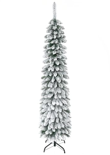 HOMCOM Albero di Natale Slim Artificiale a 2 Sezioni 46x46x180 cm Verde | 395 Rami, Albero di Natale Innevato, Base in Metallo Pieghevole, Facile da Montare