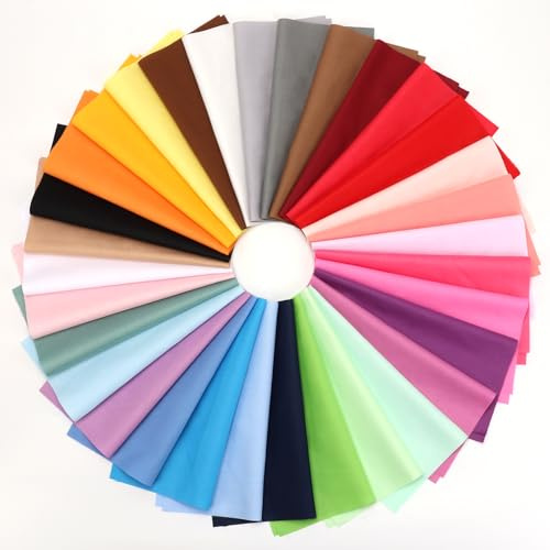 DENUOTOP 32 Piezas Tela de algodón de patchwork, 25 x 25 cm restos de tela de color liso para coser, para coser para DIY tela artesanía, manualidades, acolchar, ropa de muñecas, manteles decoración