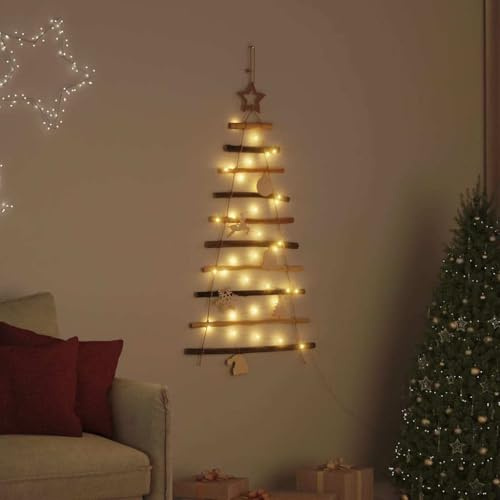 Árbol de Navidad con 30 LED natural de 90 cm, madera de fresno maciza, luz blanca cálida, para interior y exterior protegido