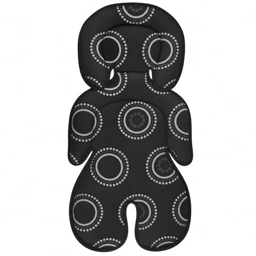 Infant Car Seat Insert, Dual-Sided Head and Body Support for All Season, Breathable Stroller Cushion Pad with Plush & Cooling Mesh, Newborn Seat Protector for Swing, High Chair, Pushchair (Black)