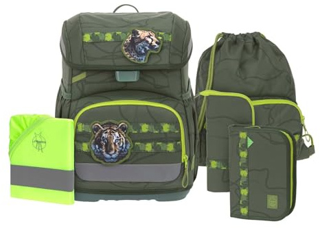 LÄSSIG Schulranzen Regenhülle Light Unique School Set 7-teilig Jungle Green dunkelgrün