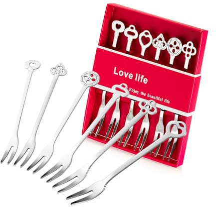 6 Pack Fruit Stainless Steel Pickle Forks, 4.84 Inch Small Cocktail Forks for Olive Appetizer Dessert Seafood, Gifts for Women in Her Birthday Anniversary Valentines Mother’s Day