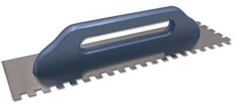 DEWEPRO Schweizer Glättekelle - Glättkelle - Aufziehplatte - Aufziehglätte - Edelstahl 480x130mm - gezahnt 12x12 mm - Zahnglättekelle